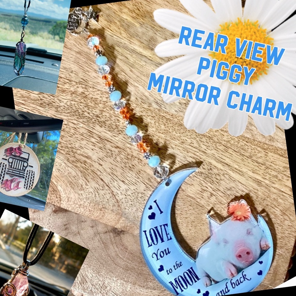 🌸Handmade Car Charm Rear View Mirror “Crystal Pig Piggy”